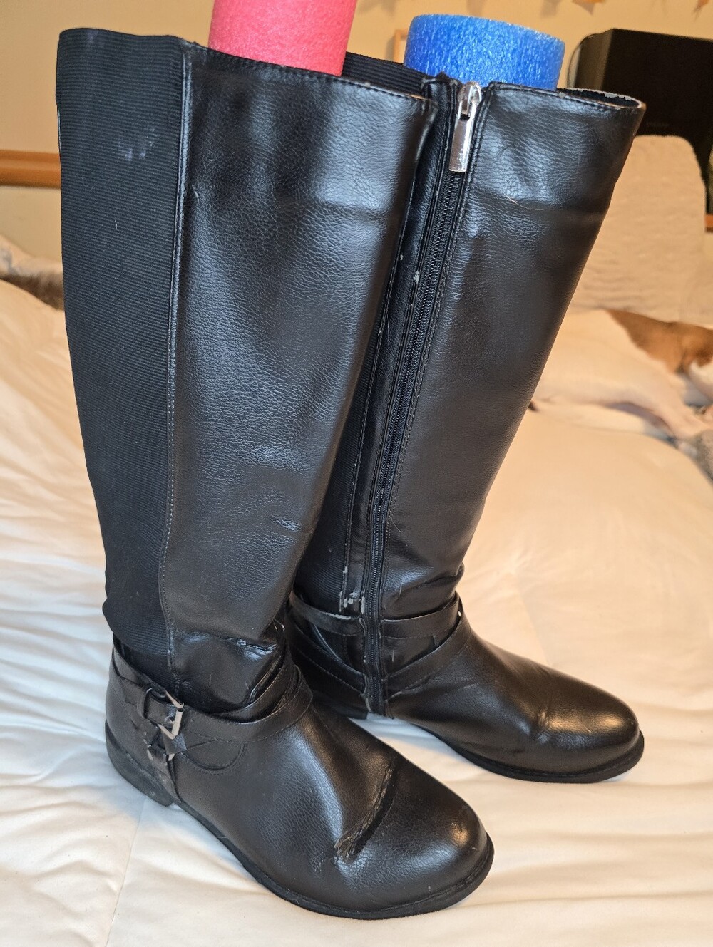 Women’s Over-the-Knee Black Leather Boots with Buckle Detail